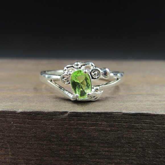 Size 7.25 Sterling Silver Bright Green CZ Sea Ring - Picture 2 of 6